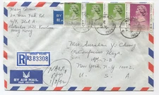 Hong Kong 1982 Registered Cover to USA QEII $20 & 10¢ x4 Waterloo Hill Kowloon