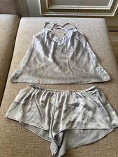 Victoria's Secret Satin Lace-Trim Cami Flutter Short Set light Gray small