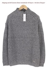 CALVIN KLEIN Men Jumper L Grey Wool Blend Tight-Knit Mock Neck Logo Pull On -