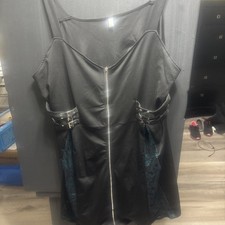 GOTH DRESS WITH GREEN NETING BLACK SKULL ON TOP FOR EVENING WEAR SHOULDER STAPS