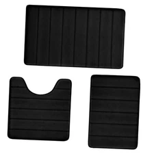 Bathroom Rugs Set Memory Foam Bath Rugs Non-Slip Bath Mat Set 3 Black