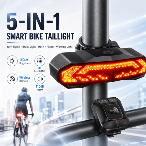 Ultra-Bright Bike Tail Light Turn Signals/Auto Brake USB Rechargeable Waterproof