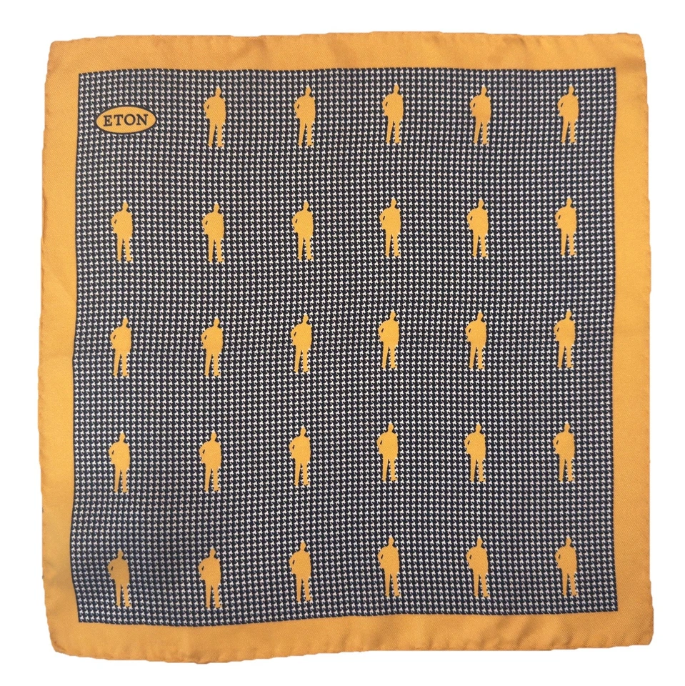 Pata de gallo ETON 100 % seda cuadrada amarilla y azul marino hecha en Italia nueva sin etiquetas Foto 2 de 4