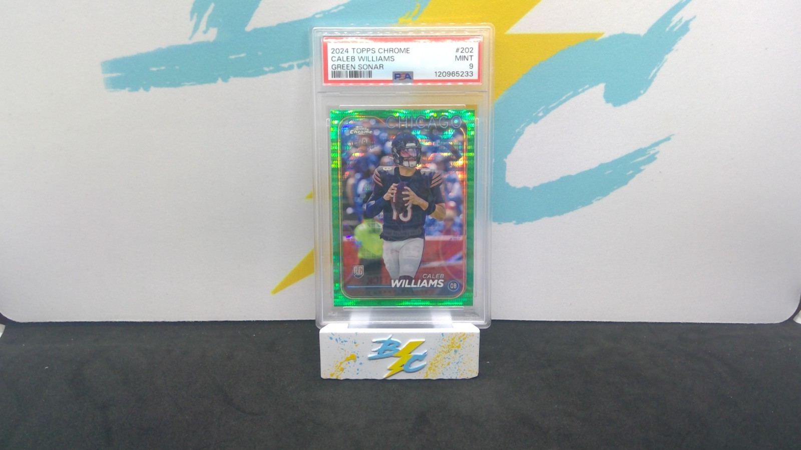 Caleb Williams 2024 Topps Chrome GREEN SONAR /99 card #202 PSA graded MINT 9