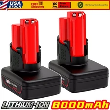 2 Pack 12V 8.0Ah Battery for Milwaukee 48-11-2401 Li-Ion 48-11-2440 48-11-2402