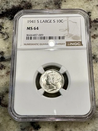 1941-S Large S Silver Mercury Dime Uncirculated NGC MS64 Rare Variety