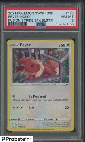 2021 Pokemon SWSH BSP Fusion Strike 3 Blister #175 Eevee Holo PSA 8 NM-MT