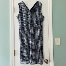 Lane Bryant Women Plus Size 22/24 Navy Blue White Houndstooth Wrap V-Neck Dress