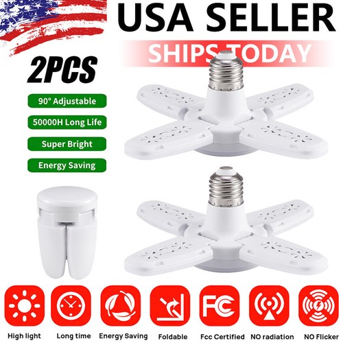 2X E27 LED Garage Light Bulb 28W Deformable Ceiling Fixture Lights Workshop Lamp - Picture 1 of 12