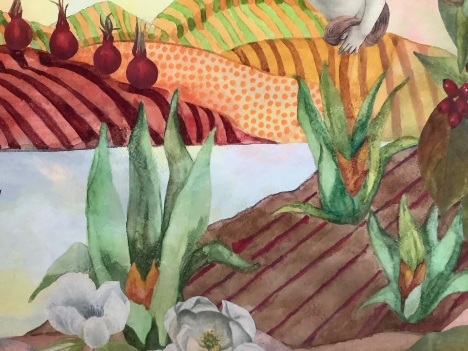 Cosecha acuarela pintura collage paisaje naturaleza agricultura viñedo Foto 2 de 4