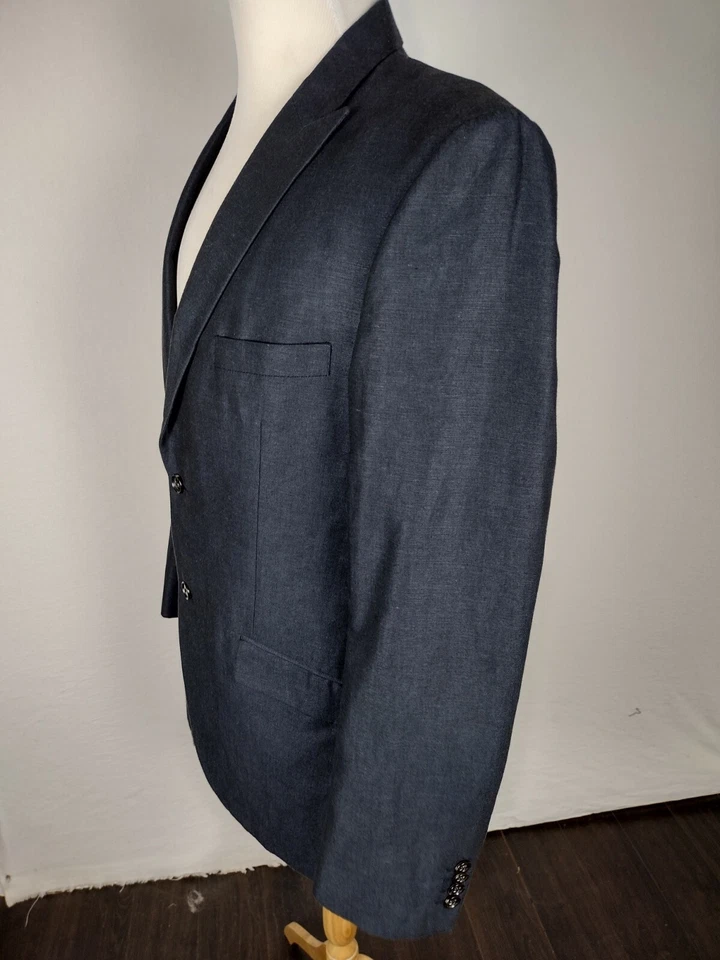Abrigo deportivo John Bartlett Premium Fit para hombre talla 42R azul profundo mezcla de lino B50 Foto 3 de 4