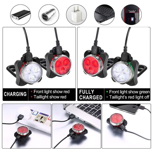 Fahrradlicht Rücklicht Frontlicht USB Wiederaufladbar LED Fahrradlampe Wasserdicht - Bild 11 von 11