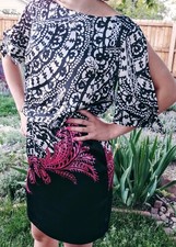 SALE White House Black Market Silk Stretch Blouson Dress Slit Sleeve XS EUC