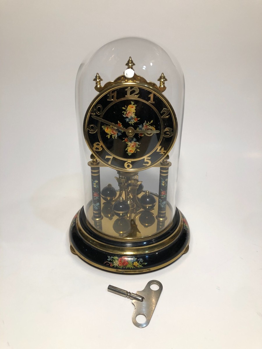 Small Hermle 400 Day Anniversary Clock Brass & Glass Dome Rare