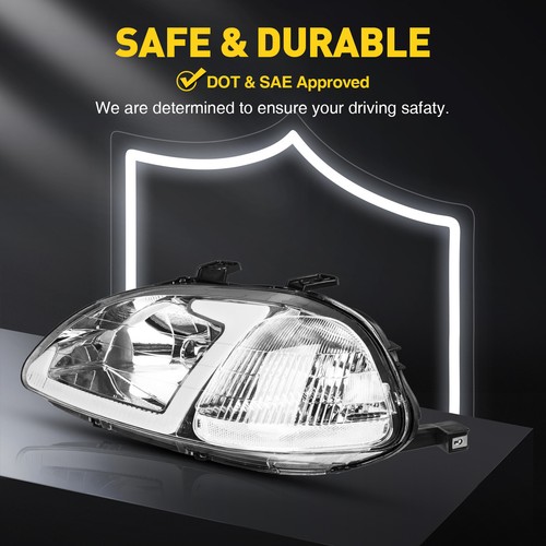 For 1996 1997 1998 Honda Civic LED DRL Projector Headlights Lamps Left+Right - Foto 7 di 12
