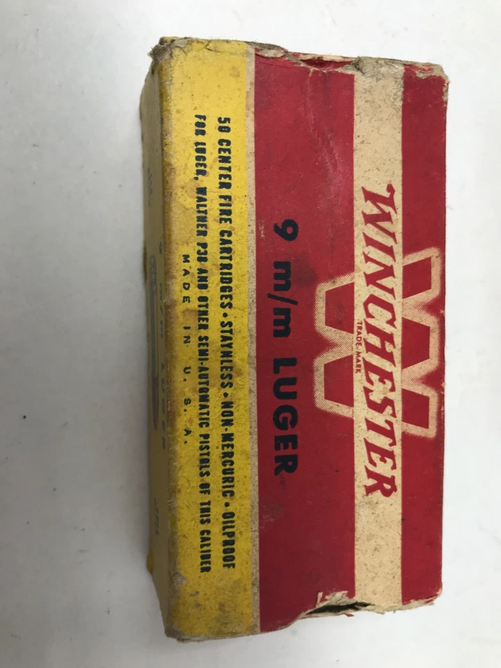 Vintage Winchester 9mm LUGER empty ammo box w/shell holder box inside 4x2x1 1/4" - Image 2 of 4