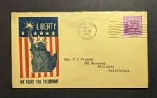 1942 Statue of Liberty Patriotic Cover Oakland to Redlands CA