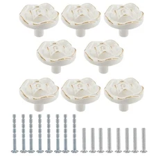 8 Pcs Ivory White Cabinet Pulls Knobs Vintage Rose Flower Kitchen Drawer Pull...