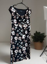 Connected Apparel Women  s Black Floral Print Cowl Neck Short Dress Size 12 NEW