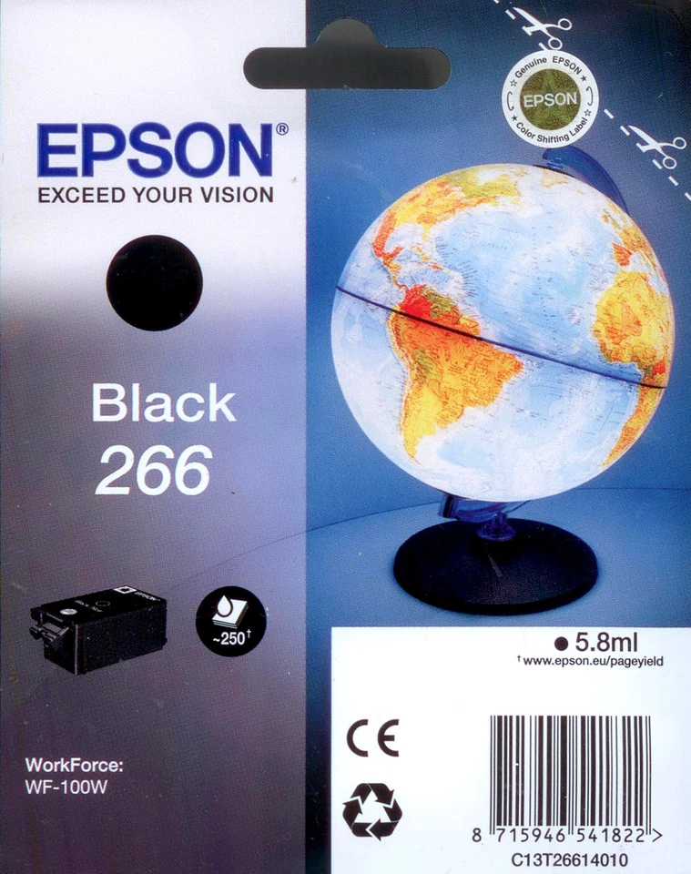 CARTOUCHE EPSON 266 T266 NOIRE POUR WORKFORCE WF-100W / noir globe mappemonde