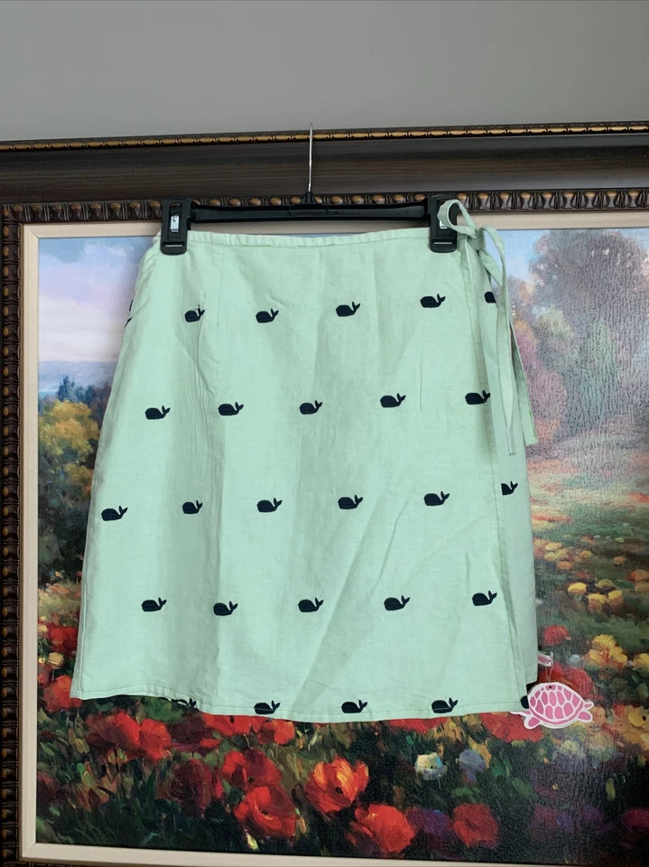 ¡Nuevo! Falda envolvente Lolly Wolly Doodle para mujer talla S verde con ballena azul marino bordada Foto 4 de 4