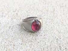 Vintage Sterling Silver Ring Pink Glass 8.25 Oval Minimalist Modern Cabochon