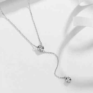 Authentic 14K White Gold Plated 2Ct Natural Moissanite Women Y lariat Necklace Pendant 18"