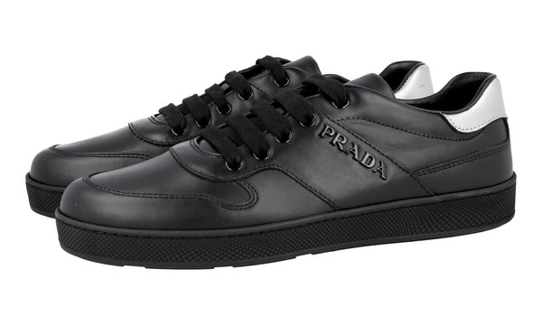 Luxus Prada Sneaker Schuhe 3E6409 Schwarz Leder Neu 37,5 38-image