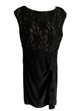 Black party cocktail dress by CHAPS stretch sheath lace bodice sleeveless PL