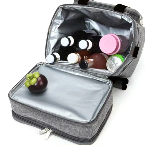 Hand-Held Insulated Lunch Bag Double Layers Food Tote Bag Hiking - Picture 6 of 15