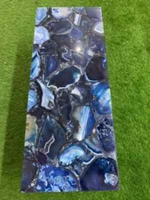 Blue Agate Gemstone Coffee Table Top, Handmade Furniture, Agate Side Table Decor