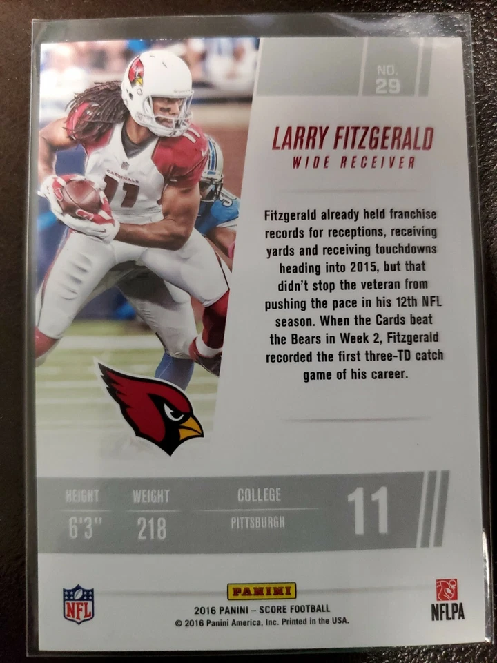 2016 Score Larry Fitzgerland Franchise GOLD ZONE card #29 - Image 2 of 2