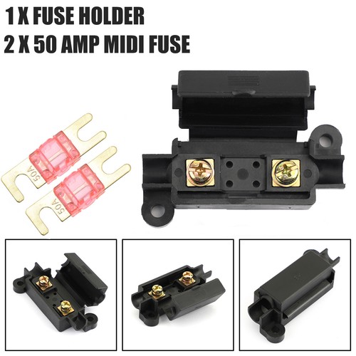 With 2 x 50 Amp Midi Fuses Terminals And Heat Shrink Midi Car Inline Fuse Holder - Picture 10 of 10