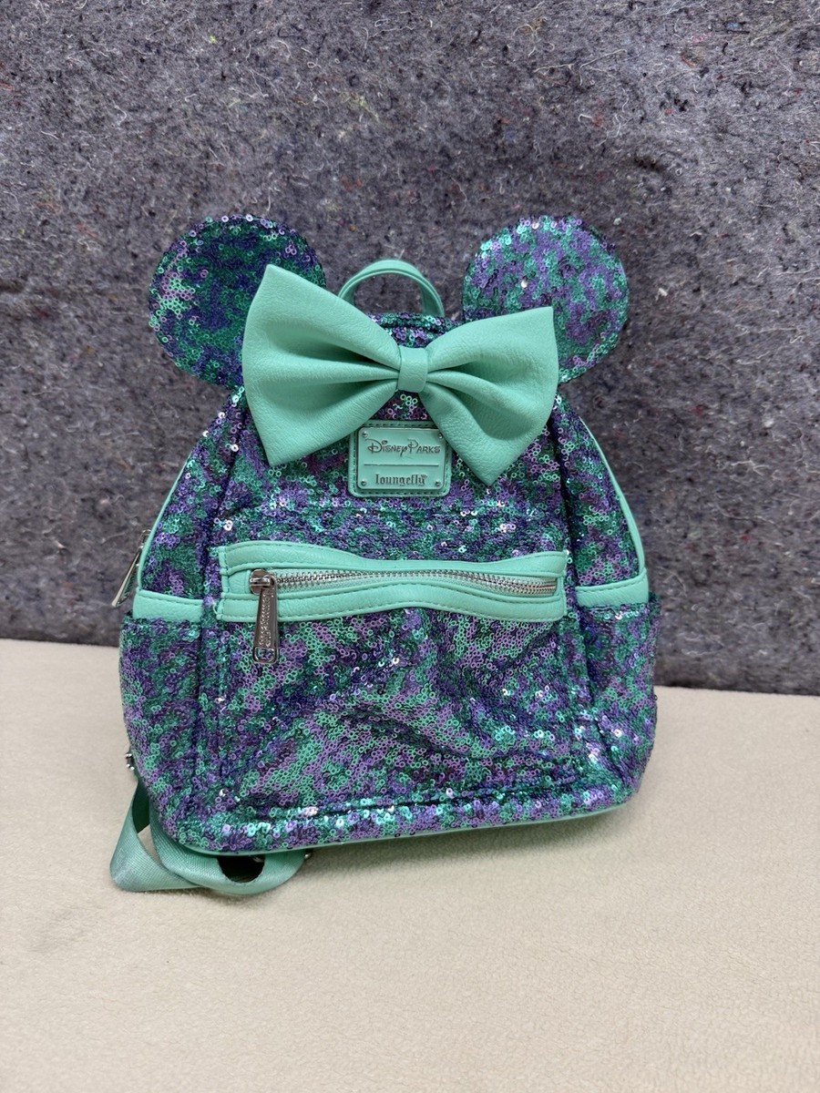 Loungefly Disney Parks Mini Backpack Sequin Green Purple +  display picture 1