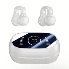 Wireless Clip On Ear Buds, Color - White, Noise Cancellation