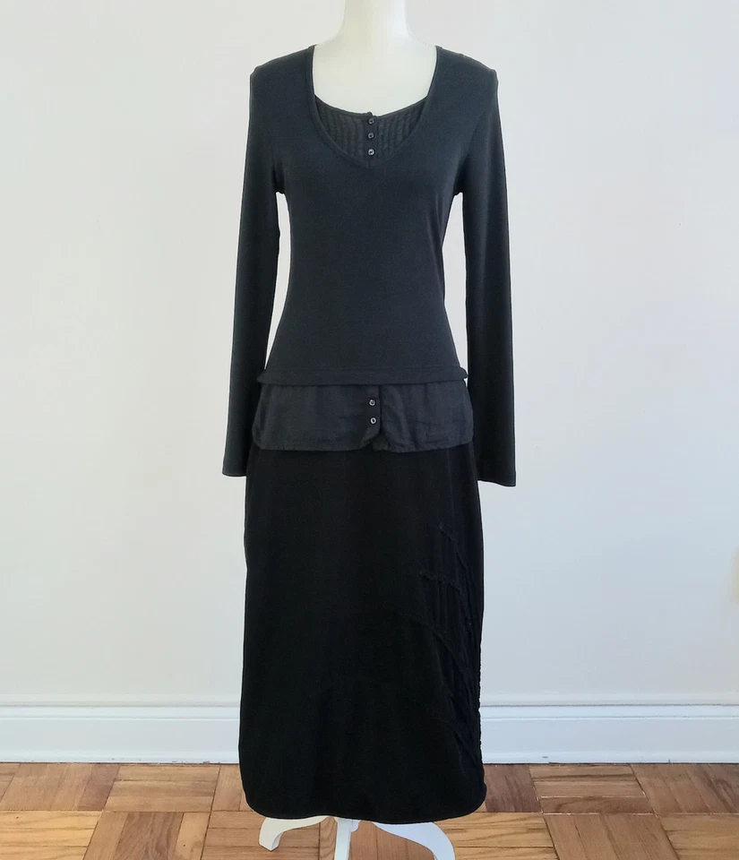 COP. VESTIDO MIDI COPINE Negro Lagenlook Plisado MULTI-TEJIDO Pana/Tejido Cocoon Foto 2 de 4