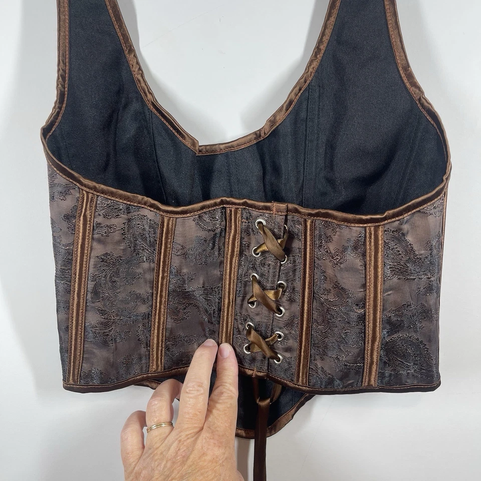 Espartilho feminino Y2K tamanho único com cadarço paisley metálico cobre capricho vitoriano - Imagem 4 de 4