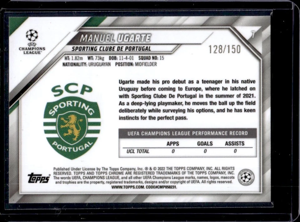 2021 Topps Chrome UEFA Manuel Ugarte RC Blue Refractor Rookie #128/150 - Image 2 of 2