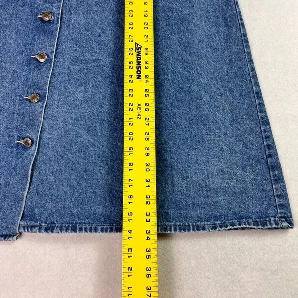 Falda St. Johns Bay para mujer 16 azul denim vintage abotonada longitud media hecha en EE. UU. Foto 3 de 4