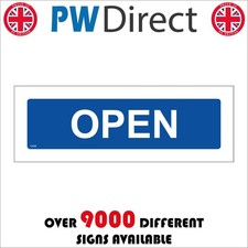 SIGN OPEN CS686  BUSINESS WHITE ON BLUE PLAQUE SHOP COMPANY OFFICE WELCOME