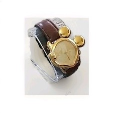 VTG Disney Mickey Mouse Watch Gold Ears Brown Leather Band Lorus V401-5700