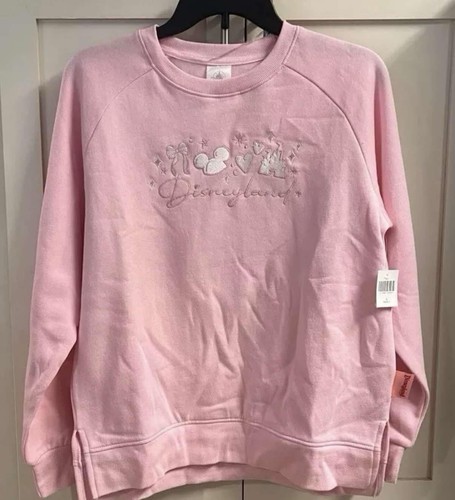 Disney Disneyland Pink Embroidered Bow Ears Hearts Castle Pullover Sweater - M