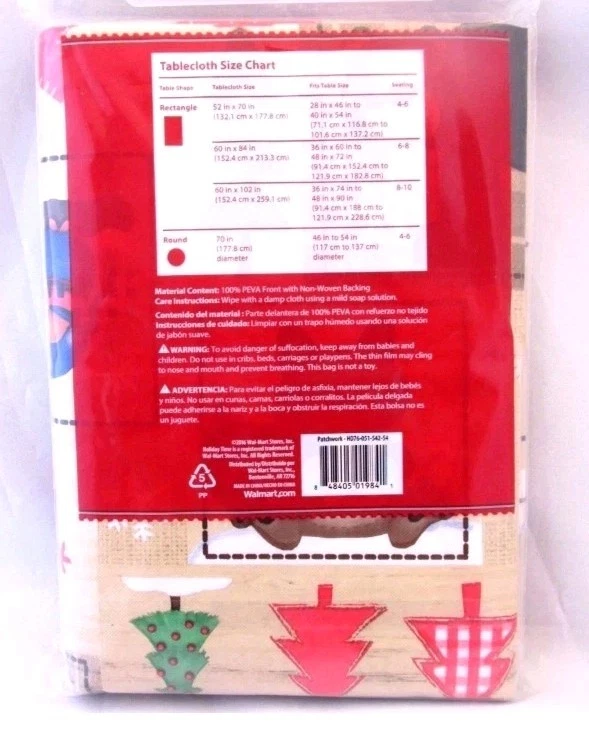 CHRISTMAS CABIN PATCHWORK Vinyl Tablecloth Rectangle 52" x 70" Bear Fox Cardinal - Image 2 of 4