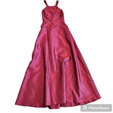 Alfred Sung Satin Twill Halter Lace Up Back A-Line Maxi Dress Burgundy Womens 16
