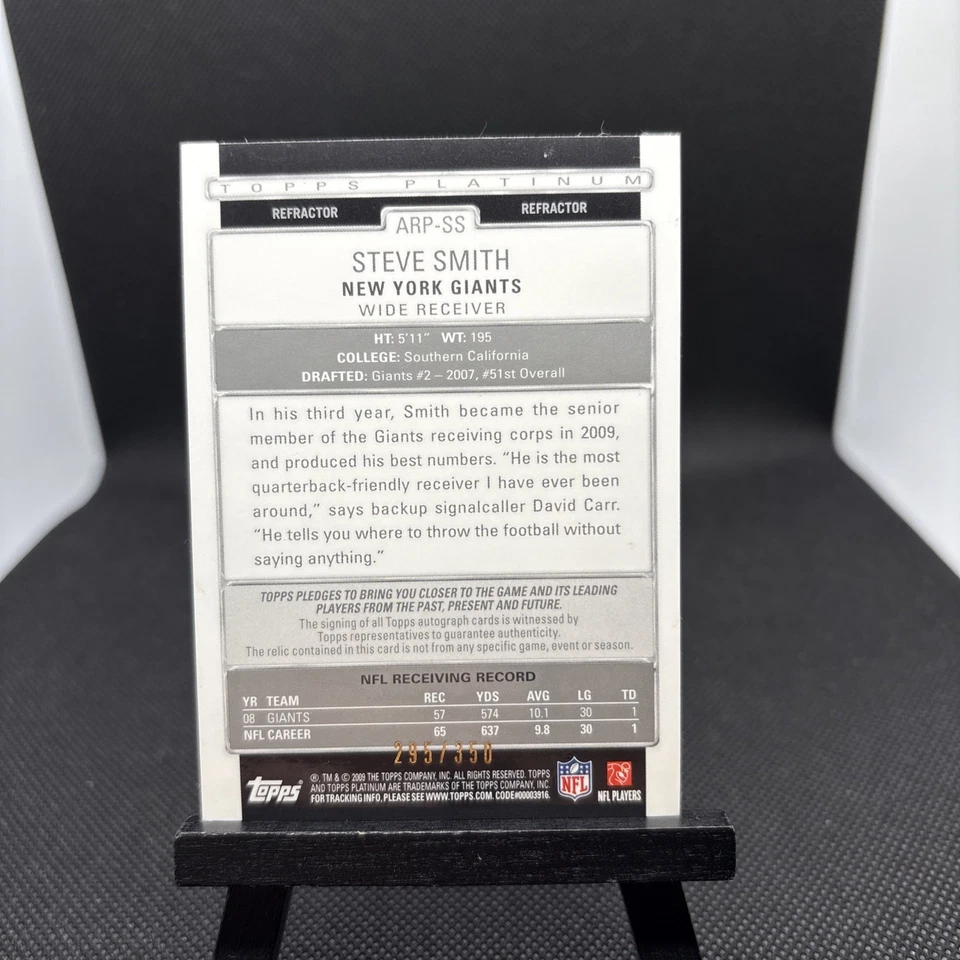 Fútbol americano Topps Platinum 2009---Auto/Parche/Refractor---#ARP-SS Steve Smith/350 Foto 2 de 4