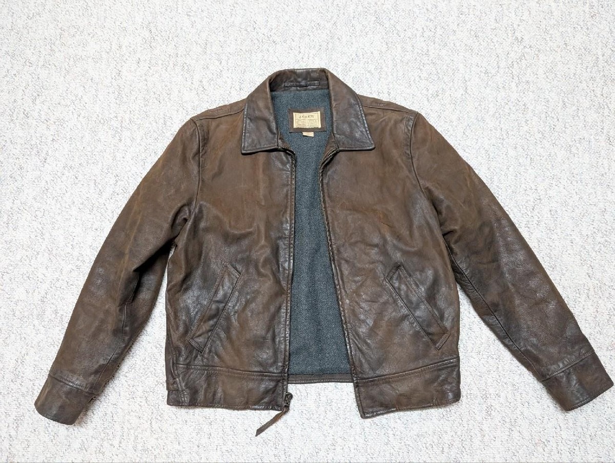 vintage J CREW leather jacket L brown OLD AMERICA hand distressed