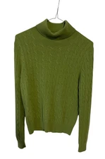 Madison Studio Cashmere Green Long Sleeve Cable Knit Turtle Neck Sweater Small