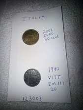 2002 Euro 50 Cent Italy Coin Plus 1940 City EM III  2 Coin Lot