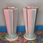 Roseville Futura Pink 1928 Art Deco Pottery Pleated Star Vases 385-8