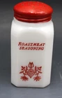 Hazel Atlas Milk Glass Roast Meat Seasoning Jar w/ Metal Top w/ PA Dutch Tulip